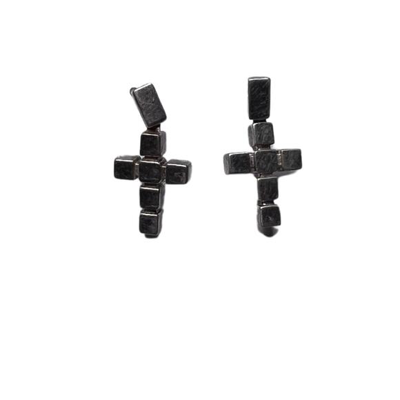 Emporio Armani Silver Block Cross Drop Earrings for Pierced Ears - Picture 3 of 7